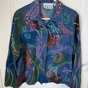 KEREN hart Blue Jean Jacket with Artistic Paisley Design